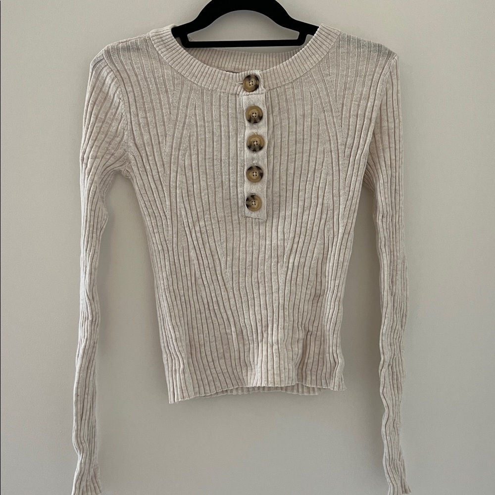 American Eagle Ribbed Long Sleeve Sweater with Button Detail